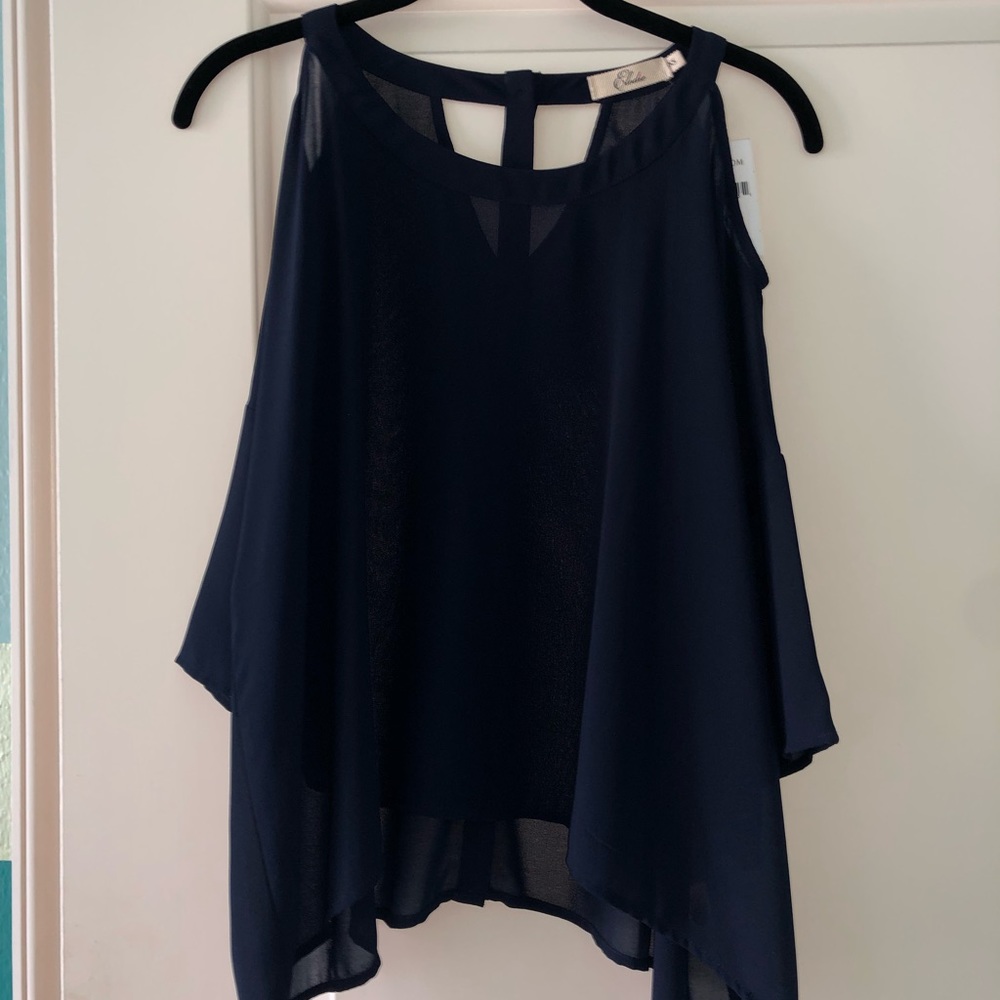 Blue cold shoulder top